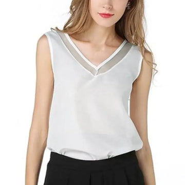 Women's V-Neck Mesh Sleeveless Chiffon Vest