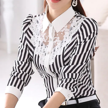 Korean Lace Long Sleeve Blouse for Women (Plus Size)