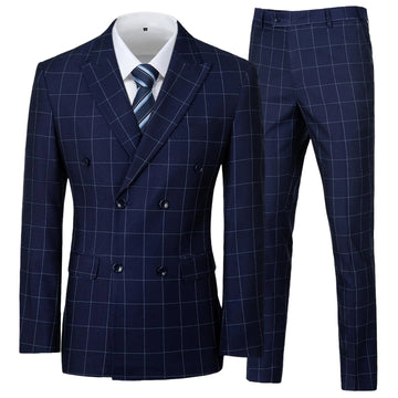 Suits for Men Slim Fit Wedding Tuxedo Suit Set Young Mens Blue Plaid Prom Business Graduation SuitsXXL