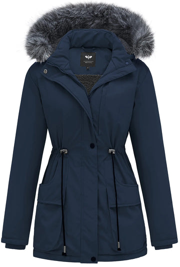 GGleaf Womens Warm Puffer Jacket Parka Winter Coats Thicken Hooded Outwear with Fur Navy(Fleece Inner) Small