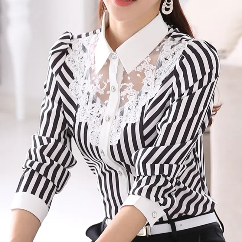 Korean Lace Long Sleeve Blouse for Women (Plus Size)