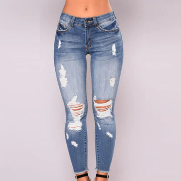 Women's Elastic Slim Fit Ripped Skinny Jeans