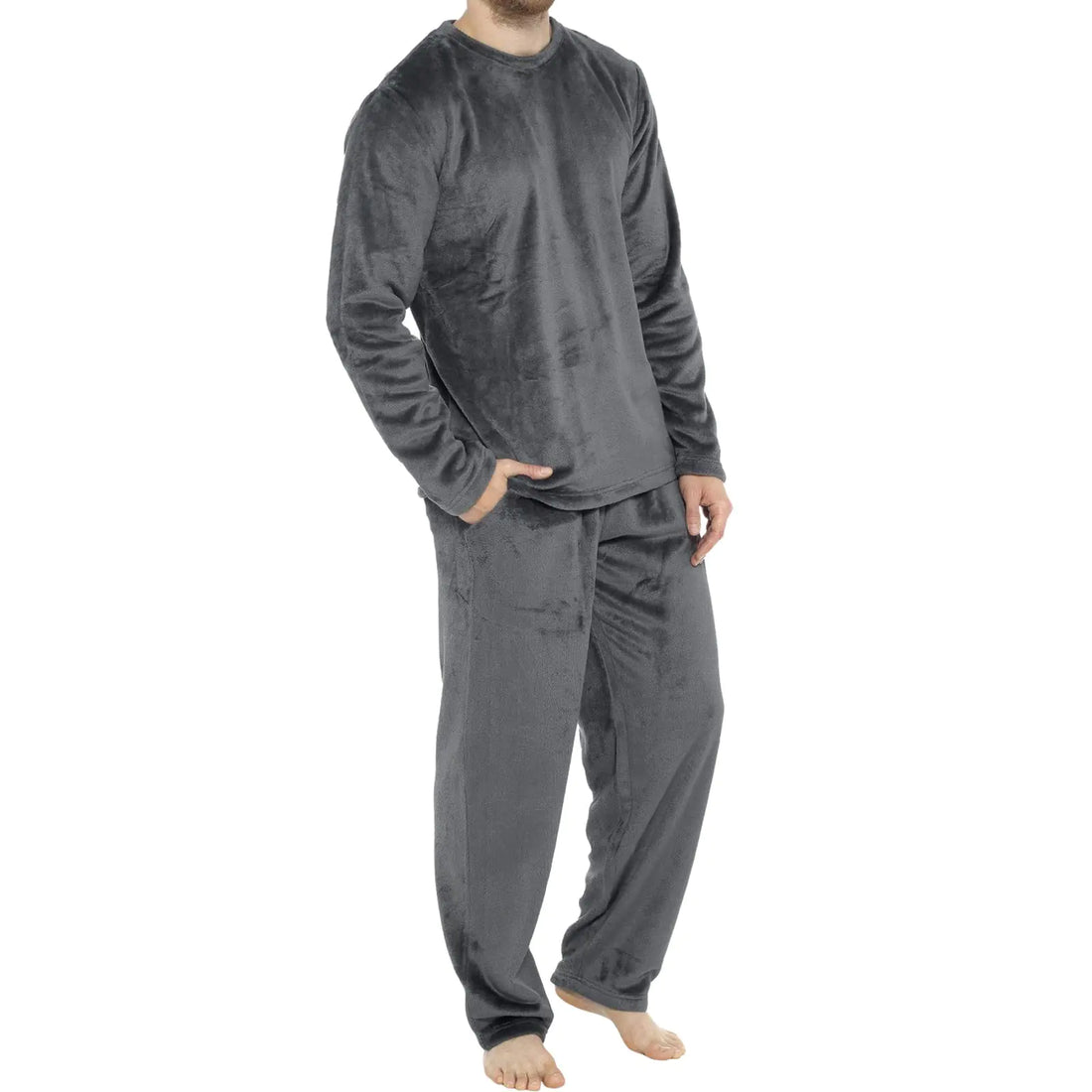 Flannel Pajamas for Men Winter Warm Thick Fleece Fuzzy Pjs Set Cozy Soft Pajamas Pants Sleepwear Long Sleeve Loungewear Warm Pajamas for Men Dark Gray