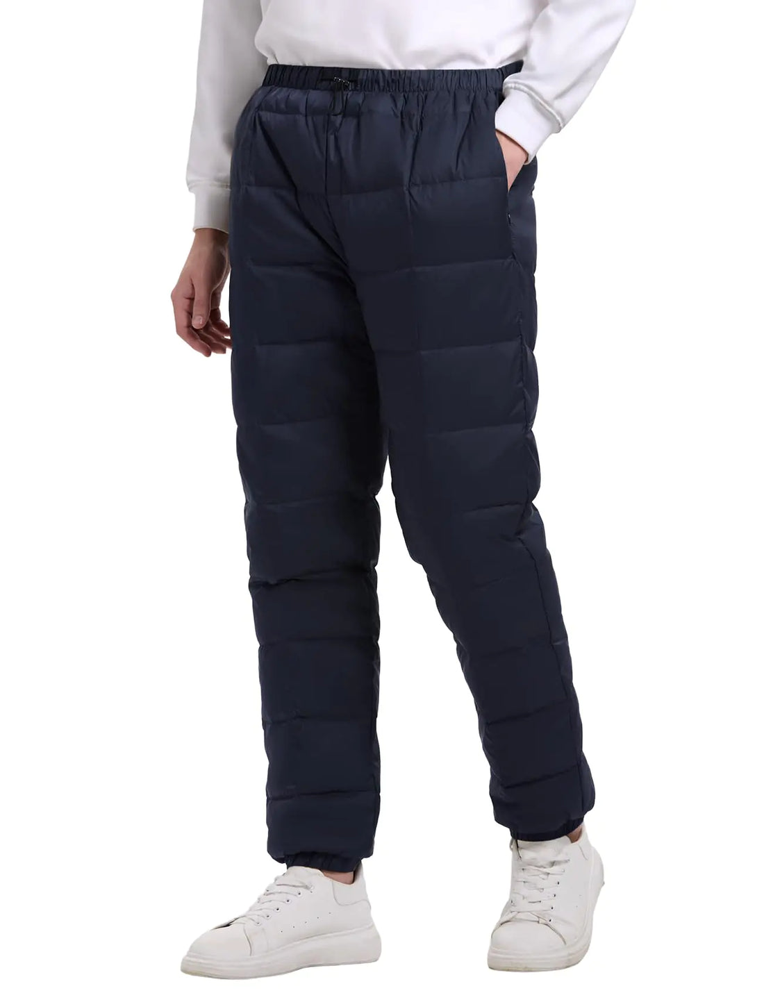 Gihuo Snow Pants Men Winter Warm Down Pants Ski Outdoor High Waisted Puffer Pants Loose Utility Padded Trousers(Navy-M)