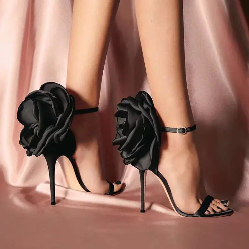 Women's Floral Heeled Sandals with Strappy Design