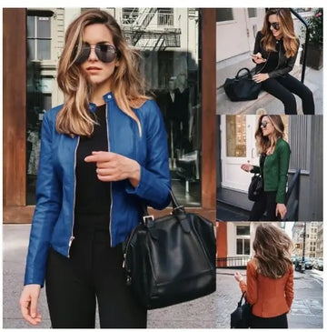 Fashionable Women's PU Leather Blazer Jacket 6036