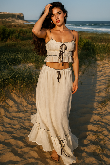 Boho Ruffle Top and Slim Long Skirt Set