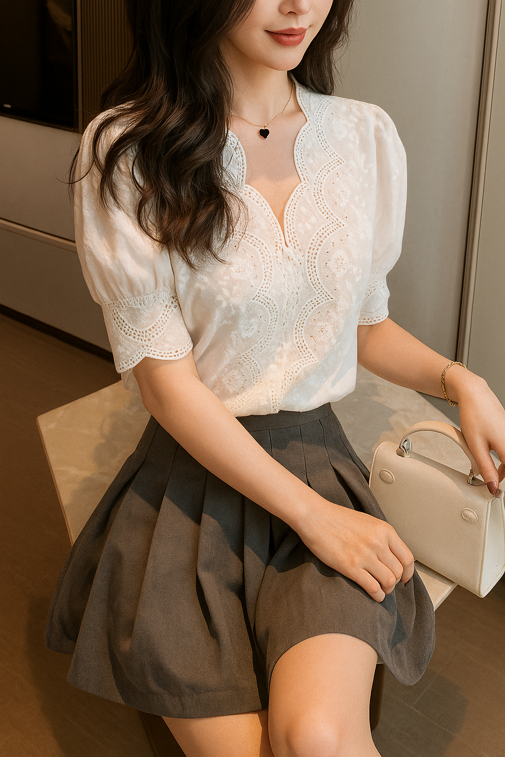 Floral Embroidered Women's Blouse with V-Neck Design