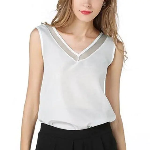 Women's V-Neck Mesh Sleeveless Chiffon Vest