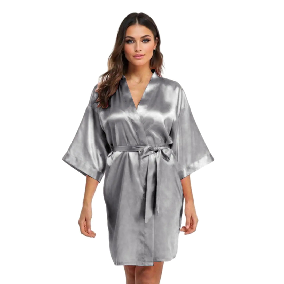 GOODSALEOK Silky Satin Robe for Women Lightweight Short Kimono Pajamas Bride Bridesmaids Sleepwear Soft Nightgown Taupe-XL