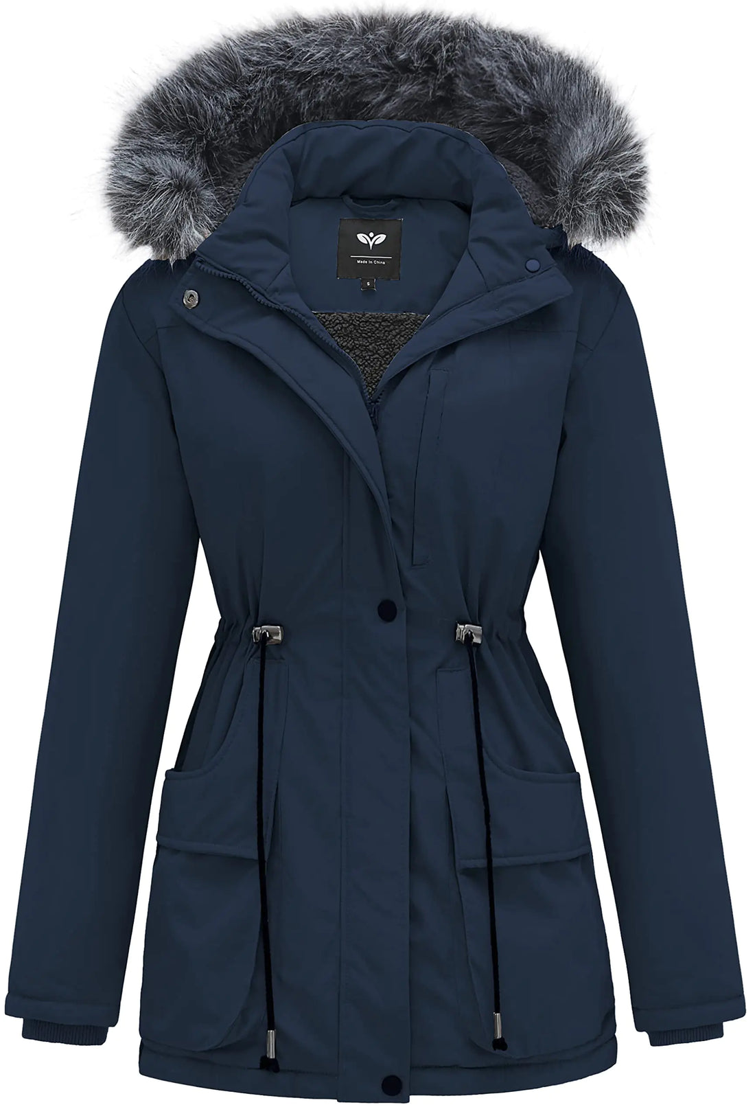 GGleaf Womens Warm Puffer Jacket Parka Winter Coats Thicken Hooded Outwear with Fur Navy(Fleece Inner) Small