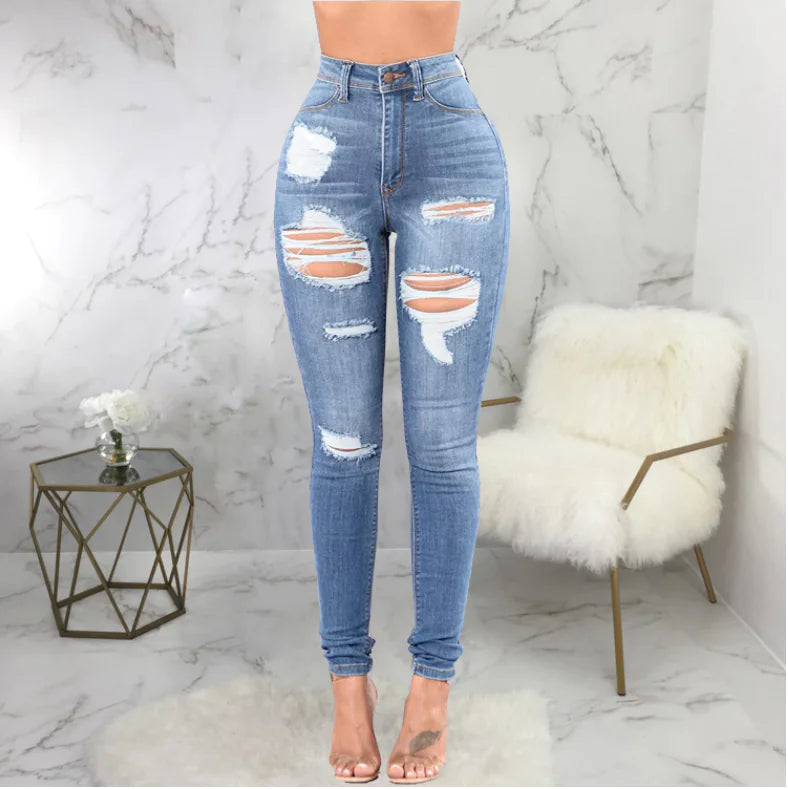 High Waist Ripped Denim Jeans for Women - Summer Fashion