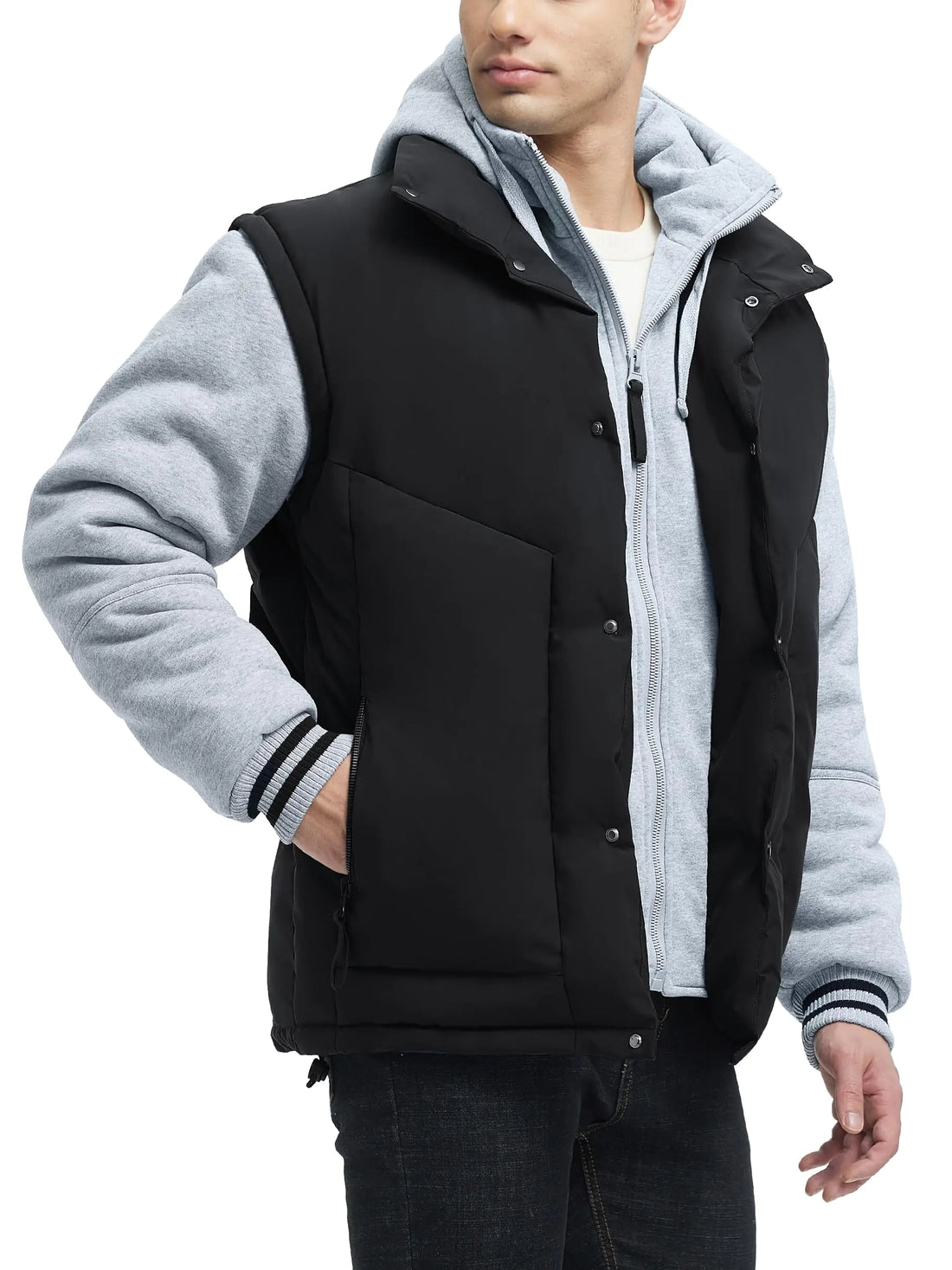 JAWERU Winter Coats For Men Winter Jackets Water Resistant Warm Thicken Insulated Hooded Windproof Coat 7195-Black/Grey-M