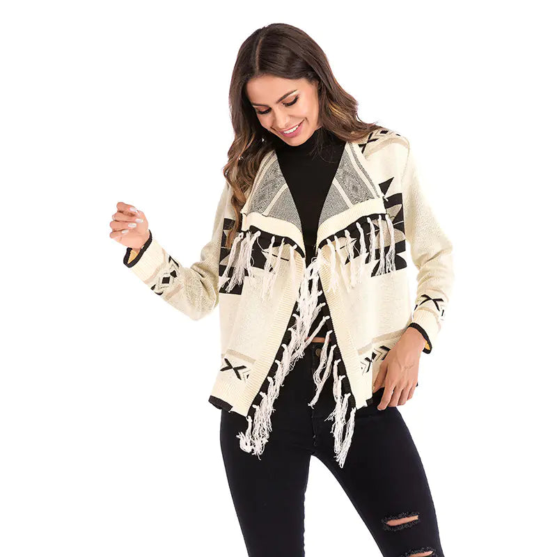 Geometric Fringe Shawl Cardigan for Women (Fall/Winter)