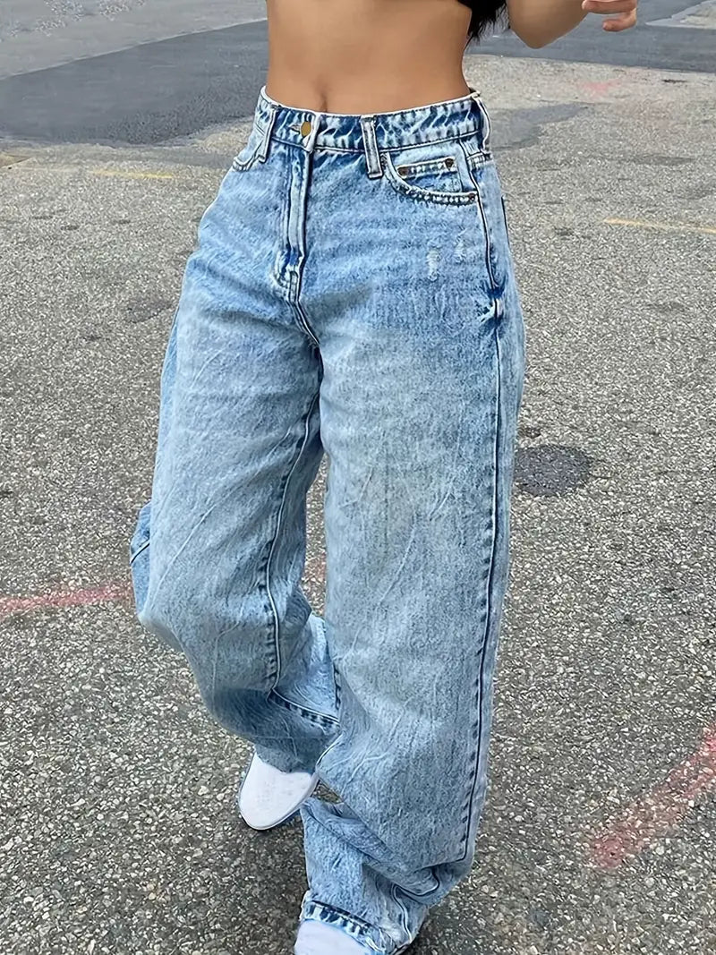 Vintage High Waist Loose Fit Denim Jeans for Women