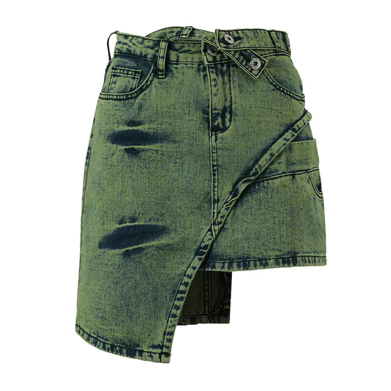 Irregular Denim Skirt with Fashion Stitching for Women