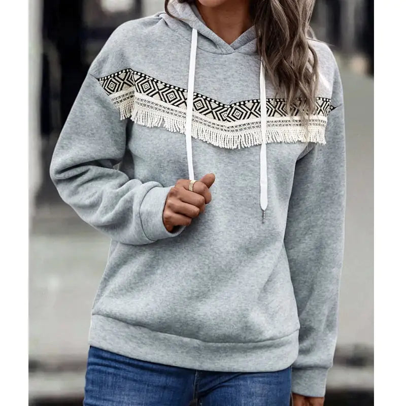 Hooded Lace Casual Sweatshirt for Women - Autumn & Winter