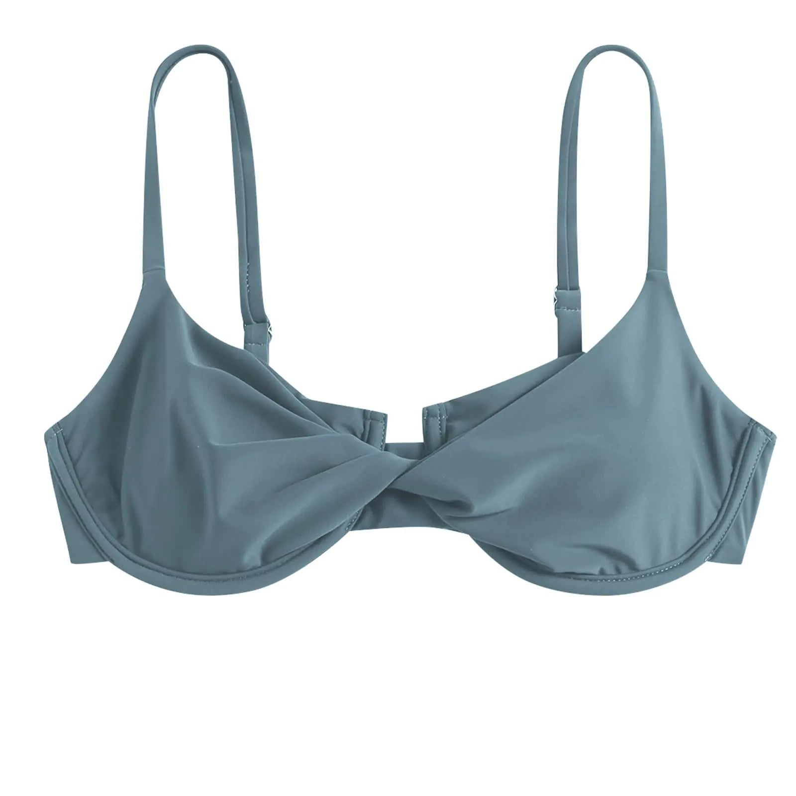 ZAFUL Womens Twist Front Bikini Top Underwire Tie Knot Back Bikini Top Padded Swimsuit Bathing Suits Top (Only Top-Haze Blue S)