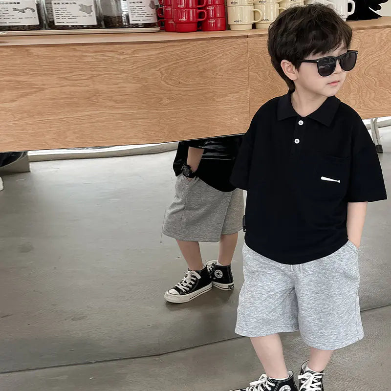 Summer Boys' Polo Shirt with Embroidered Fish