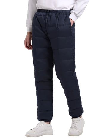 Gihuo Snow Pants Men Winter Warm Down Pants Ski Outdoor High Waisted Puffer Pants Loose Utility Padded Trousers(Navy-M)