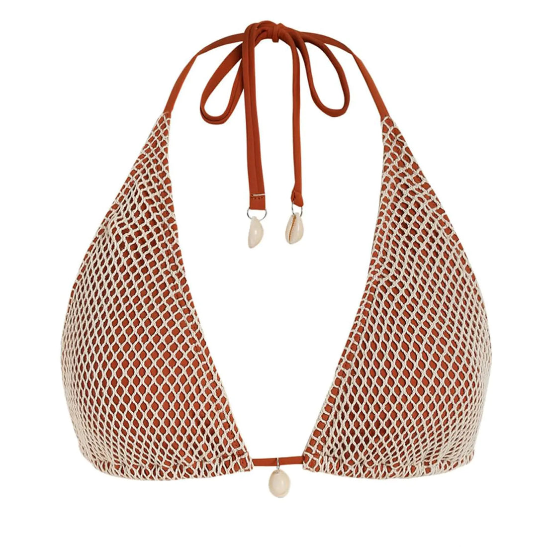 ZAFUL Womens Triangle Bikini Top Multiway Fishnet Tie Back Bandeau Halter String Bikini Top Swimsuit Bathing Suits Top (Only Top-Coffee L)