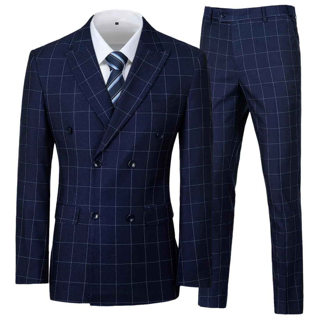 Suits for Men Slim Fit Wedding Tuxedo Suit Set Young Mens Blue Plaid Prom Business Graduation SuitsXXL