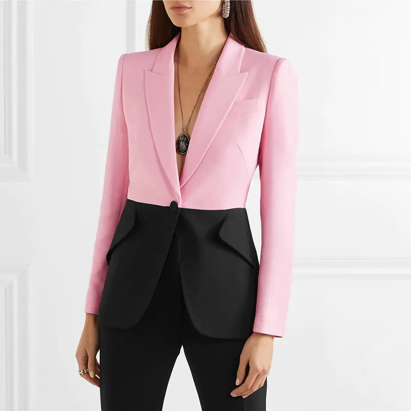 Women's Slim Fit Color Block Blazer Jacket