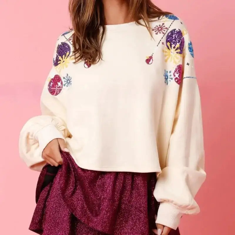 Christmas Sequined Round Neck Pullover for Women