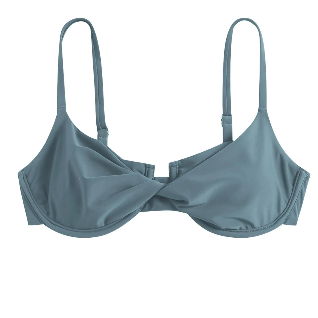 ZAFUL Womens Twist Front Bikini Top Underwire Tie Knot Back Bikini Top Padded Swimsuit Bathing Suits Top (Only Top-Haze Blue S)