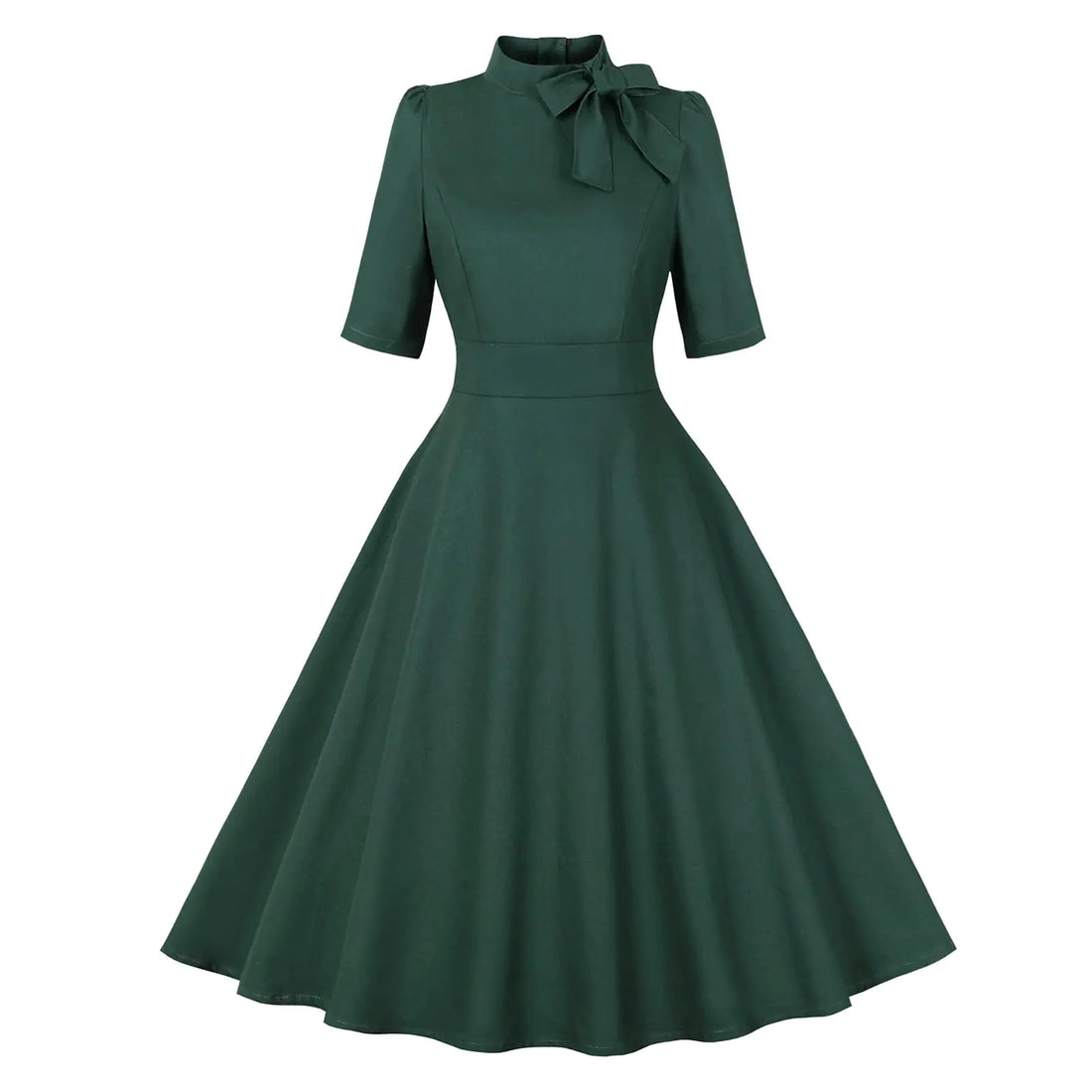 1950s Dresses for Women Rockabilly Dresses Retro Dress Short Sleeve Tie Neck Swing Dress Cocktail Dress 50s Dresses for Women Vintage Audrey Hepburn Dress Holiday Party Church Dresses Dark Green XL