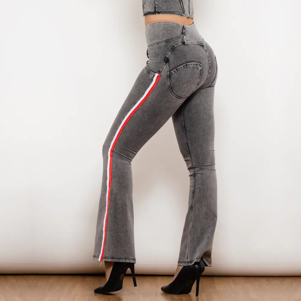 Melody High Waist Flare Stretch Denim Jeans in Grey