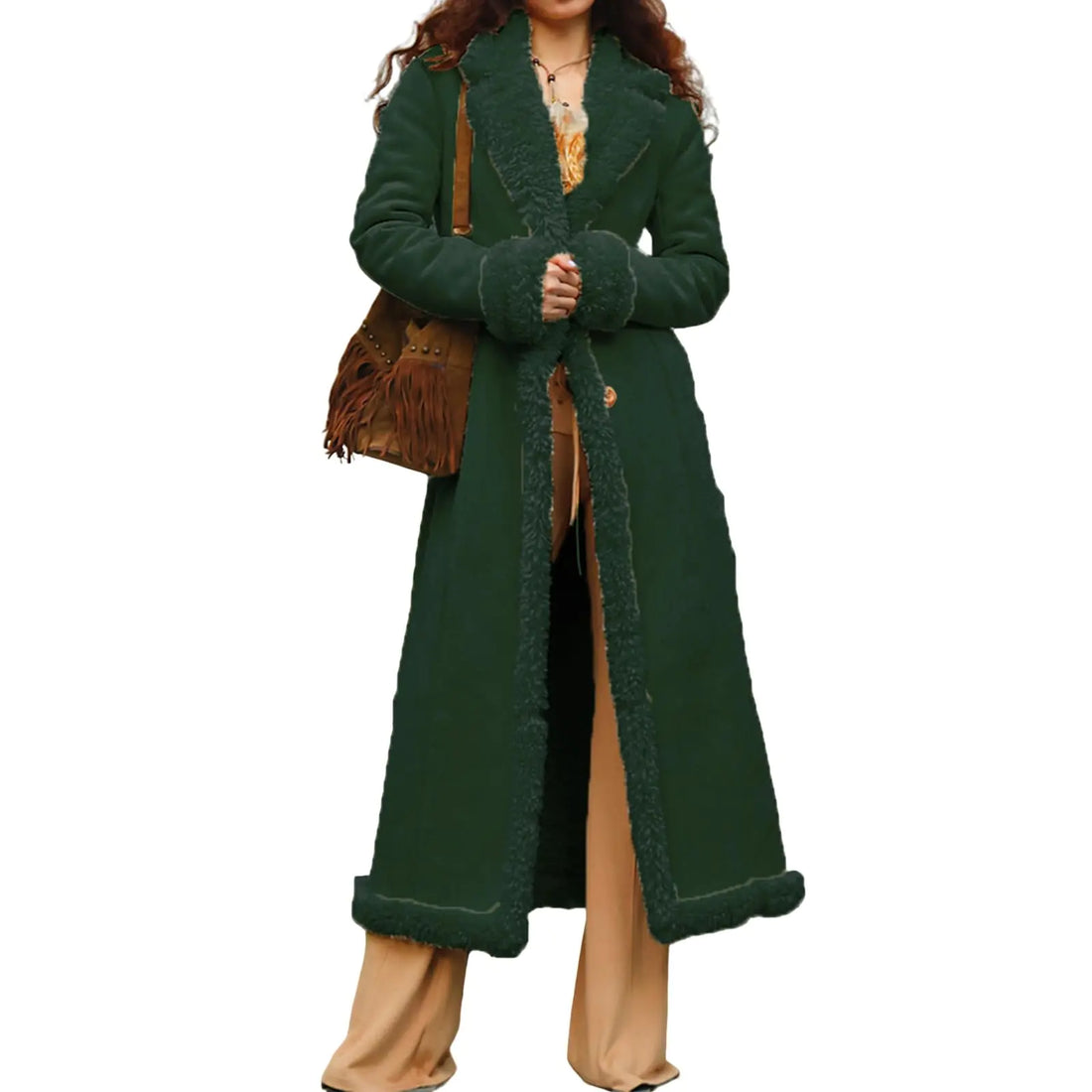 Suhorseful Womens Long Sherpa Coat Winter Lapel Fuzzy Faux Fur Trench Jackets Fleece Parka Overcoat Outwear