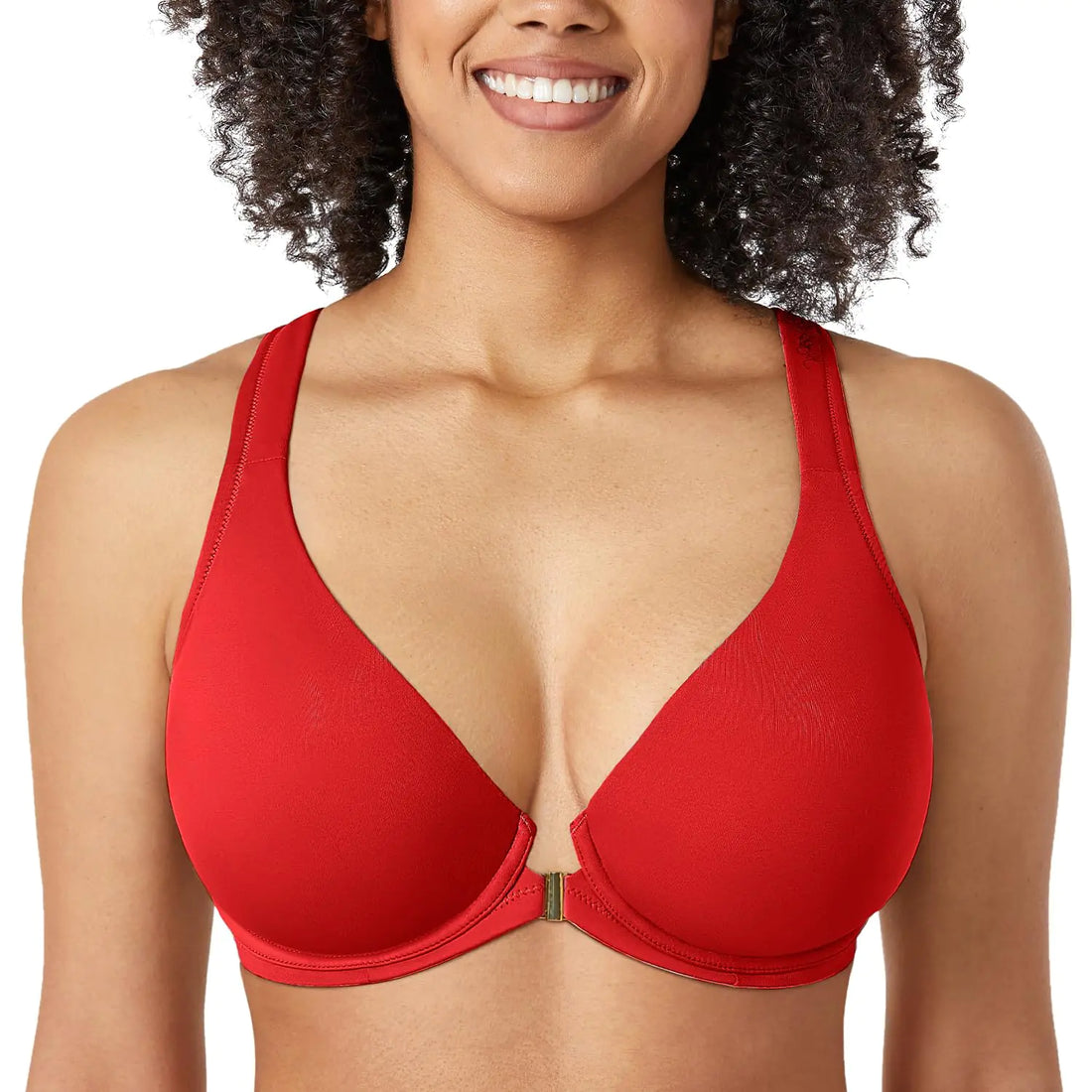 CALVENA Womens Racerback Front Closure Bra Plus Size Full Coverage Underwire Bras Lipstick Red 46B