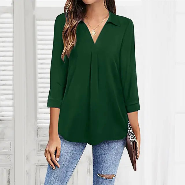 Spring Summer Women's V-Neck Loose Blouse Shirt