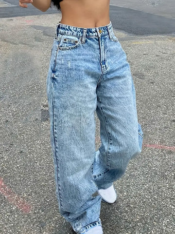 Vintage High Waist Loose Fit Denim Jeans for Women