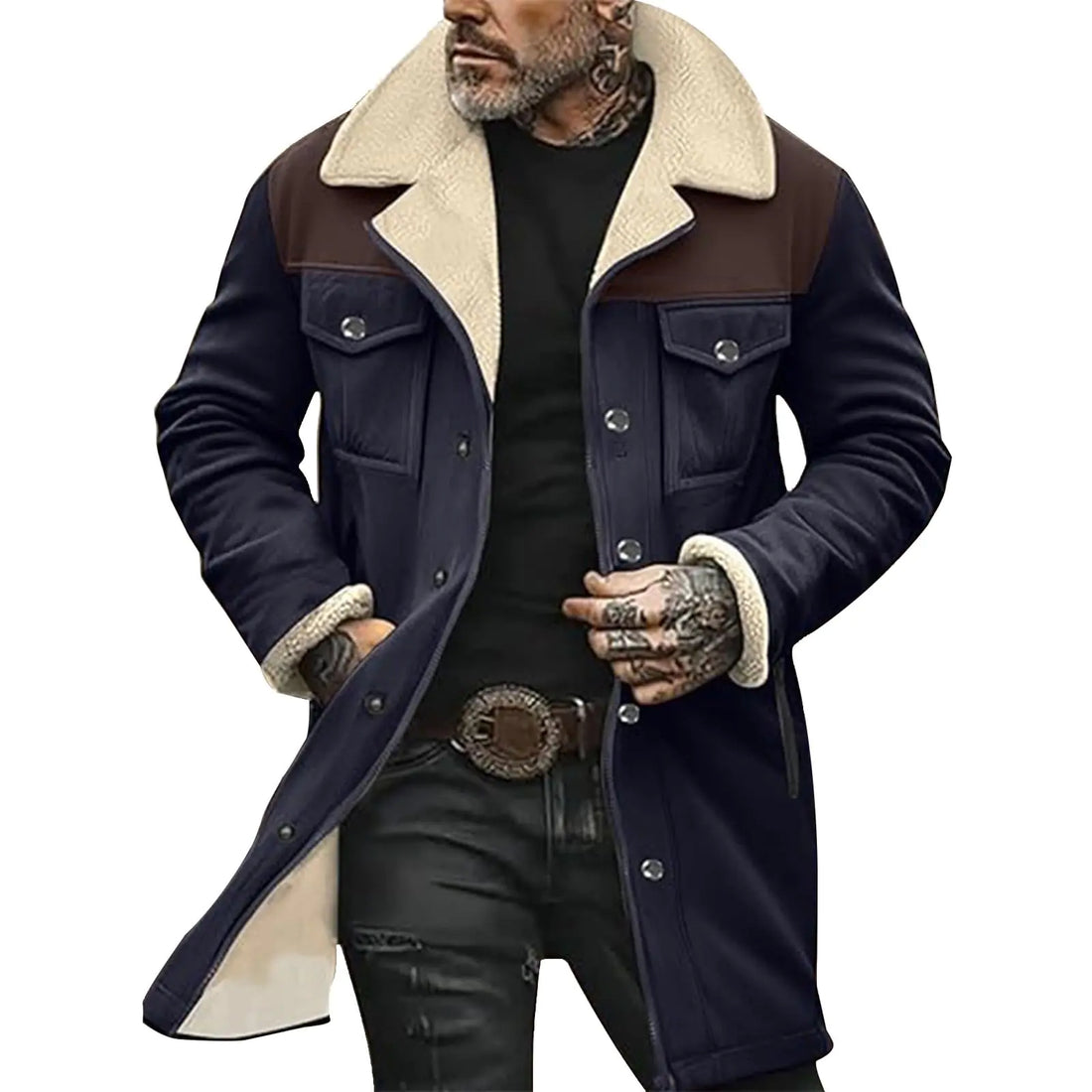 Suede Leather Jacket Men Winter Fur Shearling Duster Coat Retro Faux Leather Fleece Motorcycle Trucker Western Jacket Red Leather Jacket Refunds on My Account Prime of Day Sale In October