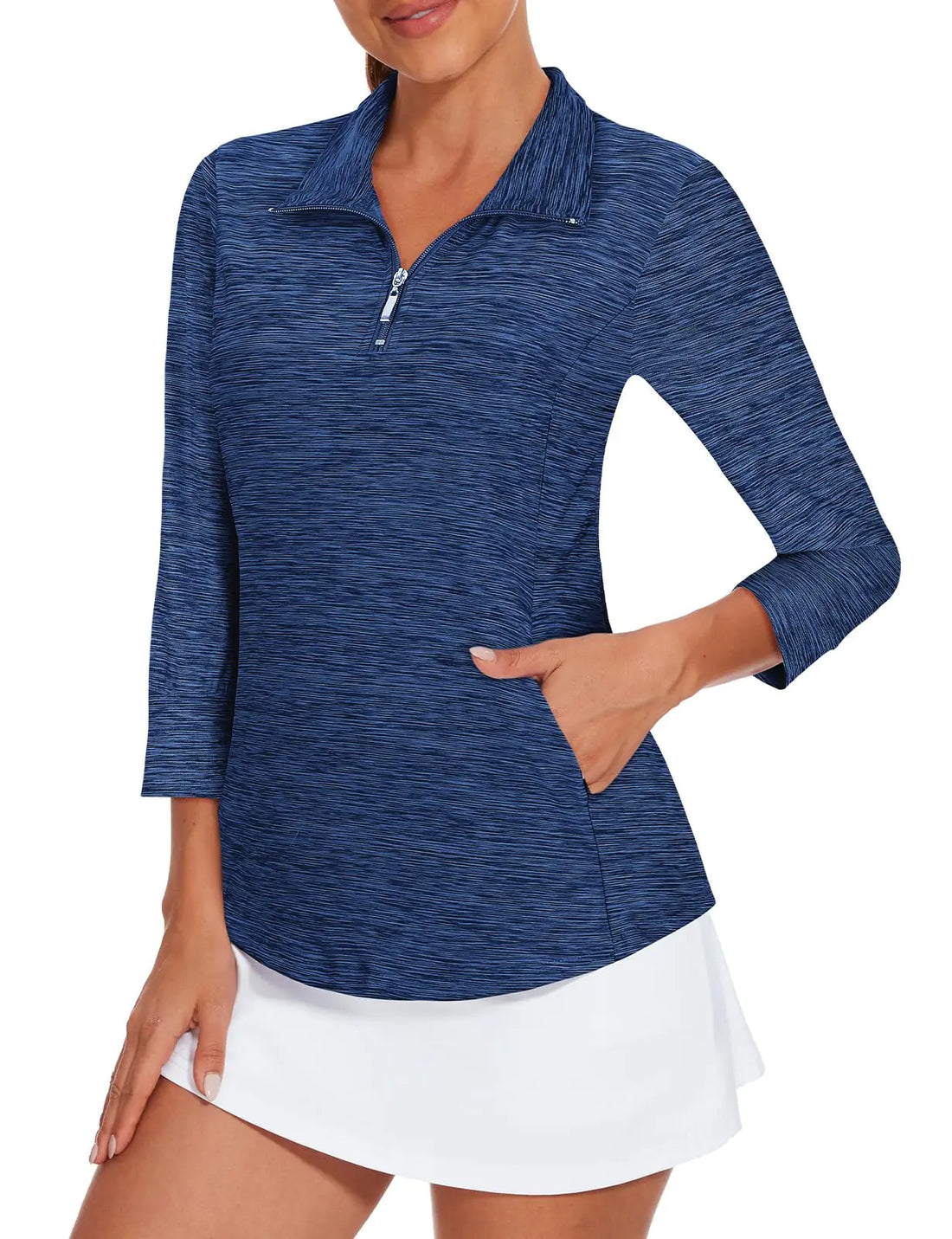 Sleeve Golf Shirts for WomanQuick Dry Yoga Gym Tops Zipper Collared